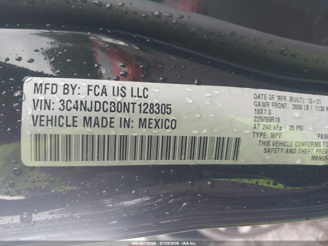 Продажа на аукционе авто 2022 Jeep Compass Limited 4x4, vin: 3C4NJDCB0NT128305, номер лота: 45738268
