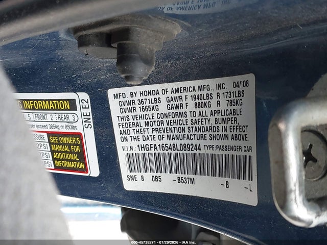 Aukcja sprzedaży 2008 Honda Civic Lx, vin: 1HGFA16548L089244, numer aukcji: 45738271