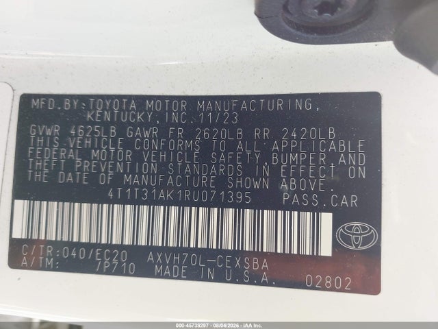 4T1T31AK1RU071395 Toyota Camry Hybrid Se Nightshade