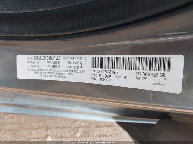 45738299 :رقم المزاد ، 1C3CDZCBXDN590840 vin ، 2013 Dodge Avenger Sxt مزاد بيع