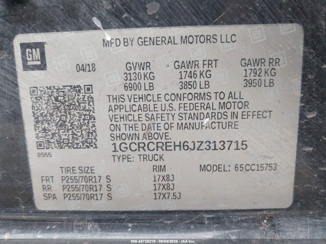1GCRCREH6JZ313715 Chevrolet Silverado 1500 1lt