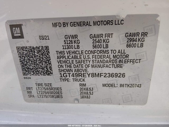 Продажа на аукционе авто 2021 Gmc Sierra 2500hd 4wd  Standard Bed Denali, vin: 1GT49REY8MF236926, номер лота: 45738332