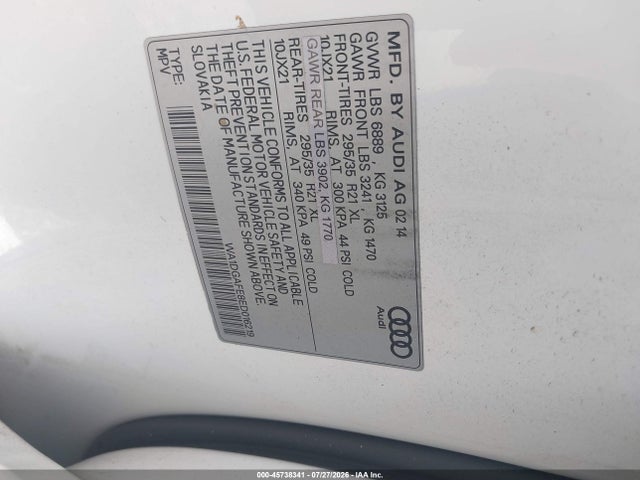 Aukcja sprzedaży 2014 Audi Q7 3.0t S Line Prestige, vin: WA1DGAFE8ED016219, numer aukcji: 45738341
