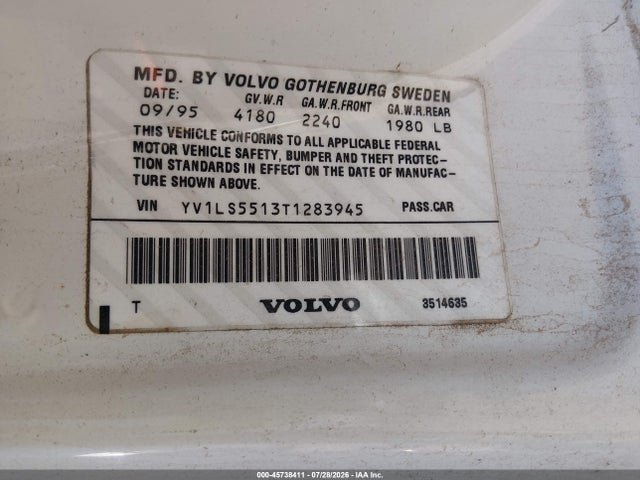 Продажа на аукционе авто 1996 Volvo 850 Glt, vin: YV1LS5513T1283945, номер лота: 45738411