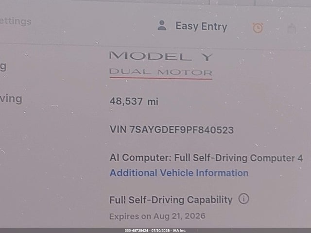 45738424 :رقم المزاد ، 7SAYGDEF9PF840523 vin ، 2023 Tesla Model Y Performance Dual Motor All-wheel Drive مزاد بيع
