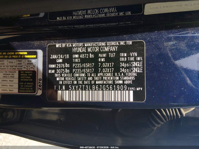 Продаж на аукціоні авто 2018 Hyundai Santa Fe Sport 2.4l, vin: 5XYZT3LB6JG561909, номер лоту: 45738438