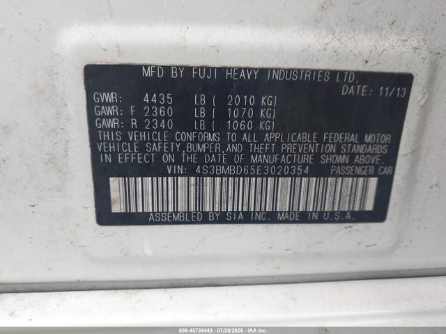 Продажа на аукционе авто 2014 Subaru Legacy 2.5i Premium, vin: 4S3BMBD65E3020354, номер лота: 45738443