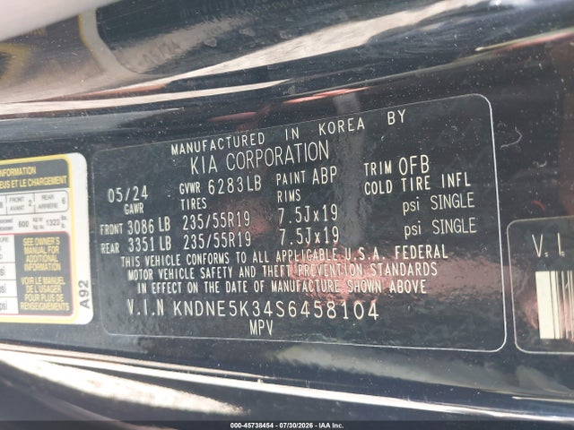 Продаж на аукціоні авто 2025 Kia Carnival Mpv Sx Prestige, vin: KNDNE5K34S6458104, номер лоту: 45738454
