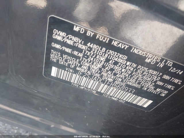 Продаж на аукціоні авто 2015 Subaru Forester 2.5i Premium, vin: JF2SJADC1FH568933, номер лоту: 45738526
