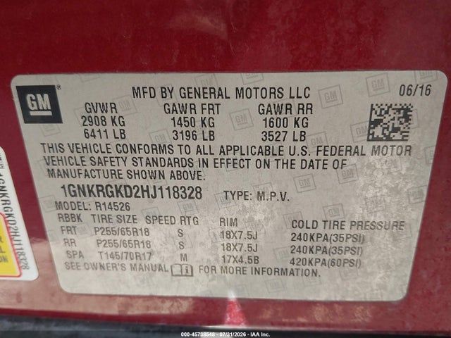 Chevrolet Traverse Lt 2017 1GNKRGKD2HJ118328 Image 9