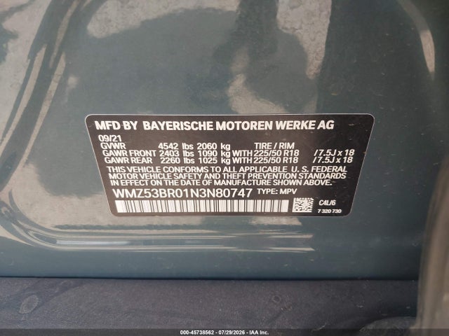 Aukcja sprzedaży 2022 Mini Countryman Cooper S, vin: WMZ53BR01N3N80747, numer aukcji: 45738562