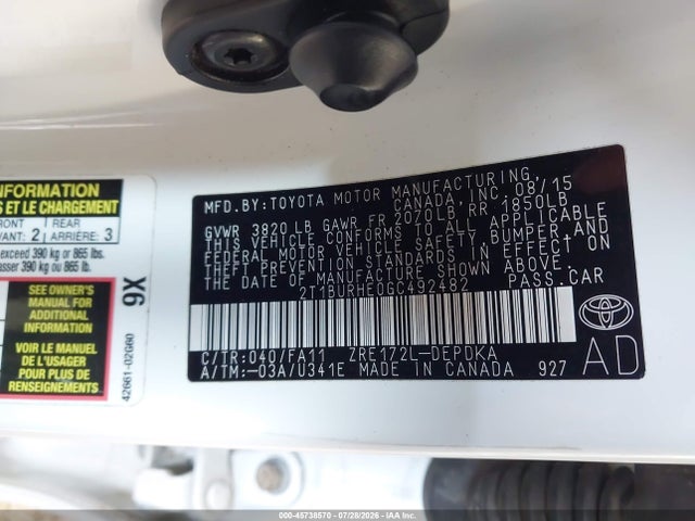 Toyota COROLLA L 2016 2T1BURHE0GC492482 Image 9
