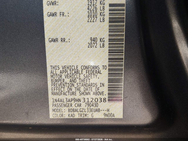 1N4AL3AP9HN312038 Nissan Altima 2.5 S