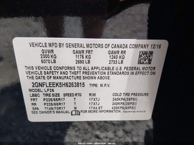Продаж на аукціоні авто 2017 Chevrolet Equinox Ls, vin: 2GNFLEEK5H6263815, номер лоту: 45738584