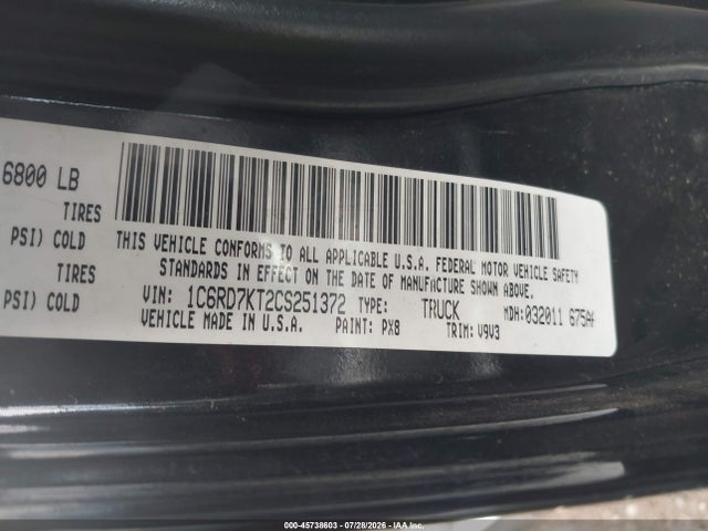 Продаж на аукціоні авто 2012 Ram 1500 St, vin: 1C6RD7KT2CS251372, номер лоту: 45738603