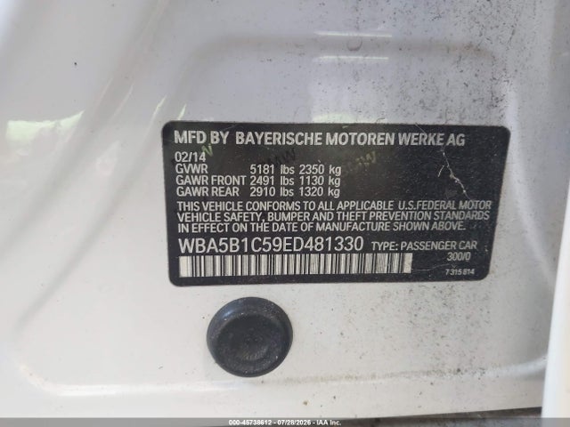 2014 Bmw 535i მანქანა იყიდება აუქციონზე, vin: WBA5B1C59ED481330, აუქციონის ნომერი: 45738612