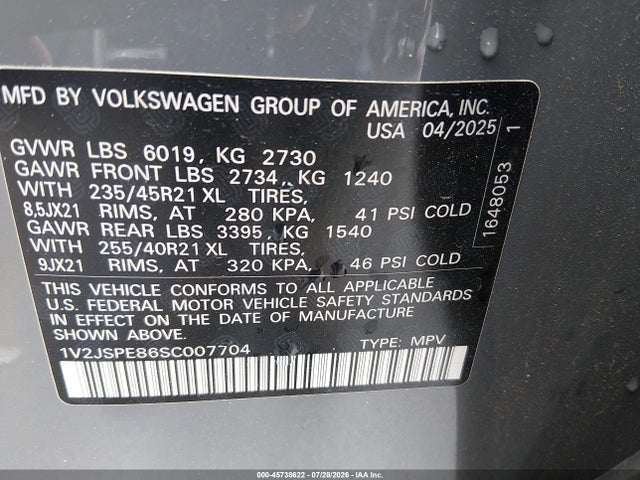 Aukcja sprzedaży 2025 Volkswagen Id.4 Pro S Plus, vin: 1V2JSPE86SC007704, numer aukcji: 45738622