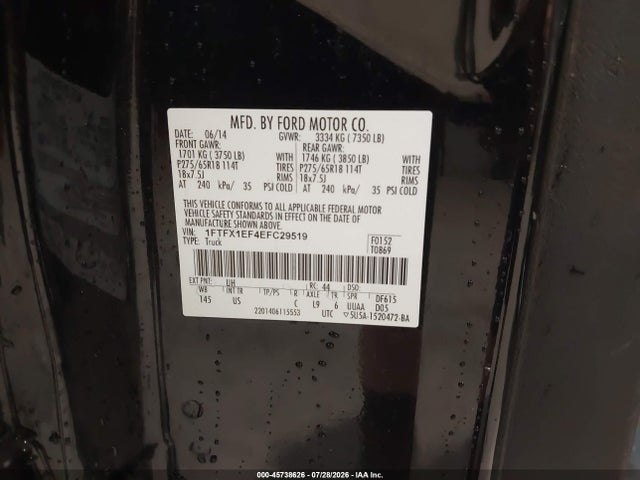Продаж на аукціоні авто 2014 Ford F-150 Stx, vin: 1FTFX1EF4EFC29519, номер лоту: 45738626