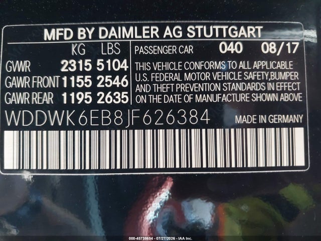 Aukcja sprzedaży 2018 Mercedes-benz Amg C 43 4matic, vin: WDDWK6EB8JF626384, numer aukcji: 45738654