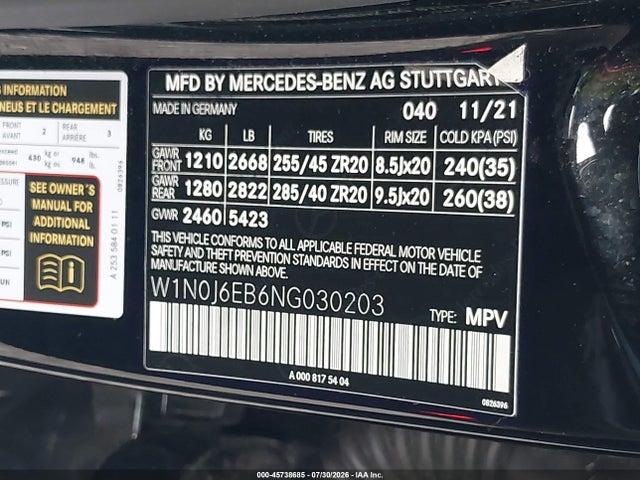 45738685 :رقم المزاد ، W1N0J6EB6NG030203 vin ، 2022 Mercedes-benz Amg Glc 43 4matic Coupe مزاد بيع