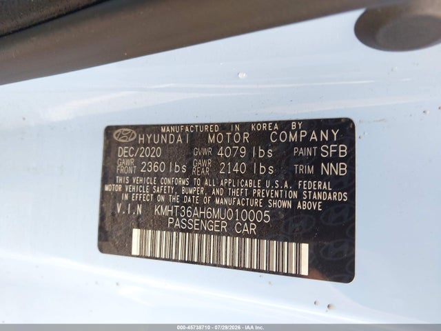 2021 Hyundai Veloster N მანქანა იყიდება აუქციონზე, vin: KMHT36AH6MU010005, აუქციონის ნომერი: 45738710