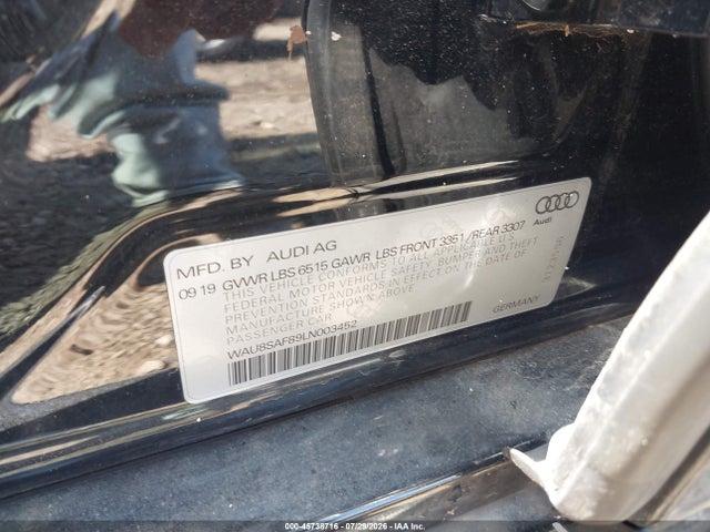 2020 Audi S8 Tfsi Quattro Tiptronic მანქანა იყიდება აუქციონზე, vin: WAU8SAF89LN003452, აუქციონის ნომერი: 45738716