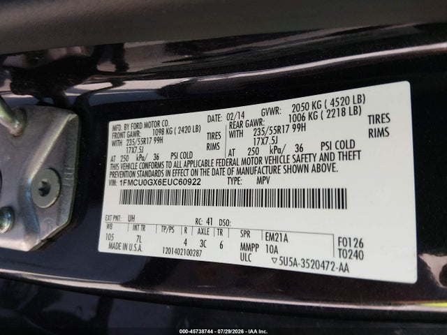 Ford ESCAPE SE 2014 1FMCU0GX6EUC60922 Image 9