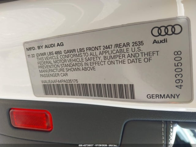 Продаж на аукціоні авто 2023 Audi A4 Premium Plus 45 Tfsi S Line Quattro S Tronic, vin: WAUEAAF44PA035175, номер лоту: 45738837