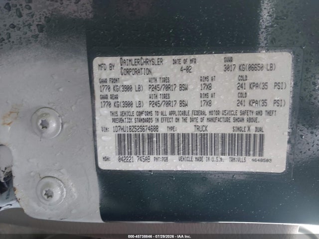 Продажа на аукционе авто 2002 Dodge Ram 1500 St, vin: 1D7HU18Z52S674688, номер лота: 45738846
