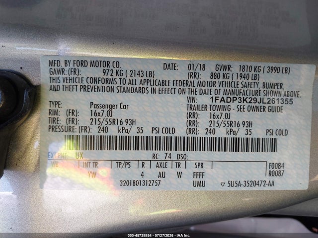 Ford FOCUS SE 2018 1FADP3K29JL261355 Image 9