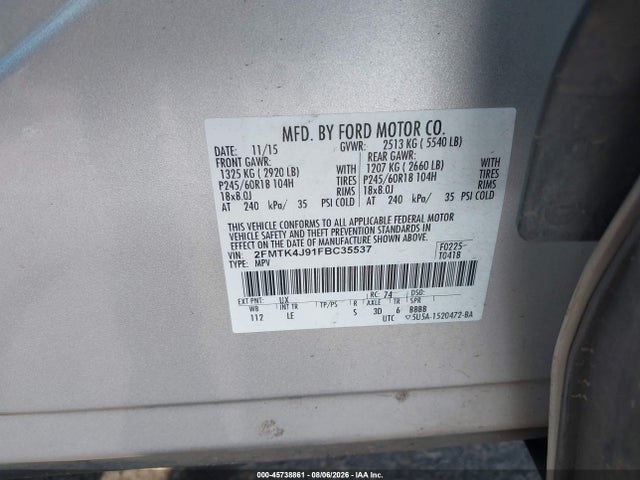 2FMTK4J91FBC35537 Ford EDGE SEL