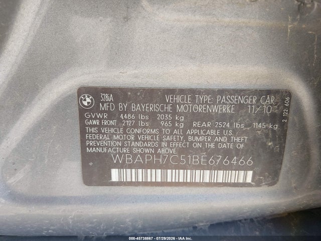 Продажа на аукционе авто 2011 Bmw 328i, vin: WBAPH7C51BE676466, номер лота: 45738867