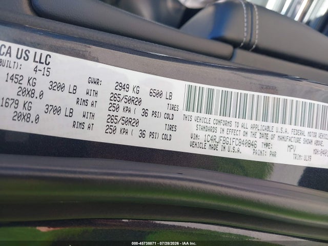 1C4RJFBG1FC840846 Jeep Grand Cherokee Limited