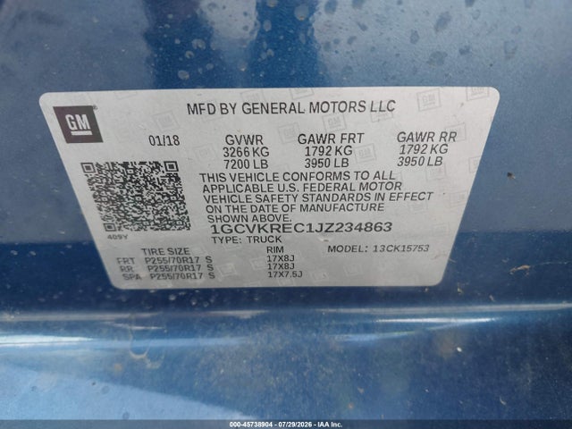 Aukcja sprzedaży 2018 Chevrolet Silverado 1500 1lt, vin: 1GCVKREC1JZ234863, numer aukcji: 45738904