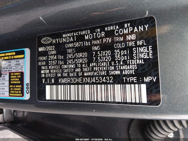 Aukcja sprzedaży 2022 Hyundai Palisade Sel, vin: KM8R3DHEXNU453432, numer aukcji: 45738907