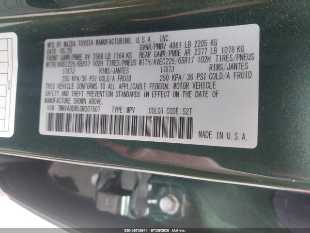 Auction sale of the 2025 Mazda Cx-50 2.5 S Premium Package, vin: 7MMVABDM5SN367607, lot number: 45738911