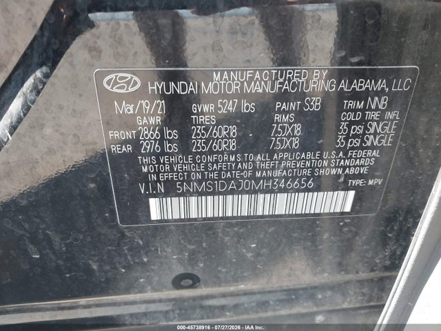 Hyundai Santa Fe Se 2021 5NMS1DAJ0MH346656 Image 9