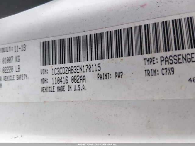 Aukcja sprzedaży 2014 Dodge Avenger Se, vin: 1C3CDZAB3EN170115, numer aukcji: 45739007