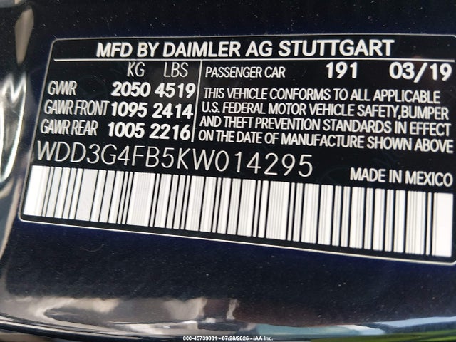 Продаж на аукціоні авто 2019 Mercedes-benz A 220 4matic, vin: WDD3G4FB5KW014295, номер лоту: 45739031