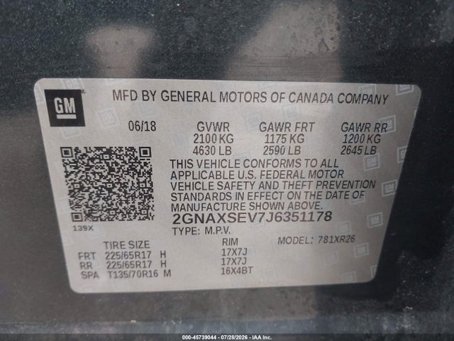2GNAXSEV7J6351178 Chevrolet EQUINOX LT