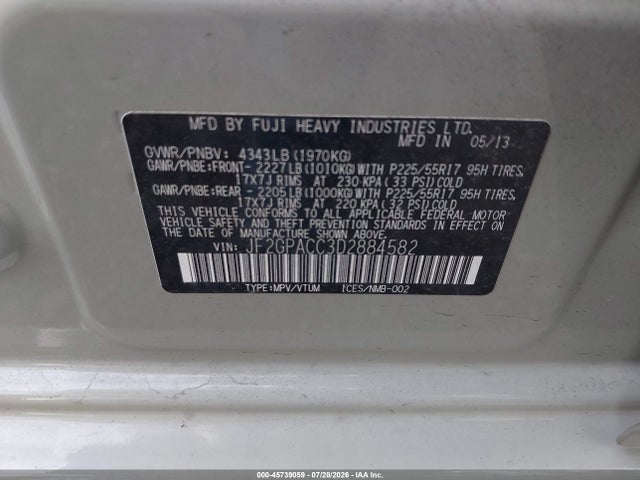 Aukcja sprzedaży 2013 Subaru Xv Crosstrek 2.0i Premium, vin: JF2GPACC3D2884582, numer aukcji: 45739059