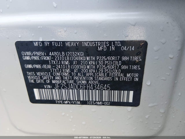 Aukcja sprzedaży 2015 Subaru Forester 2.5i Premium, vin: JF2SJADC6FH434645, numer aukcji: 45739084