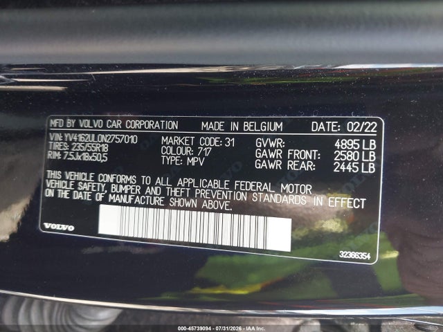 2022 Volvo Xc40 T5 Inscription მანქანა იყიდება აუქციონზე, vin: YV4162UL0N2757010, აუქციონის ნომერი: 45739094