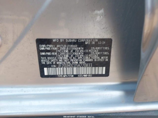 Aukcja sprzedaży 2025 Subaru Crosstrek Premium, vin: JF2GUHDC0SH220833, numer aukcji: 45739107