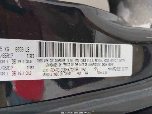 2015 Chrysler Town & Country Touring-l მანქანა იყიდება აუქციონზე, vin: 2C4RC1CG6FR742530, აუქციონის ნომერი: 45739120
