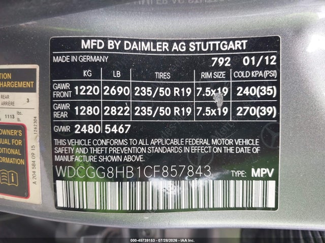 Продаж на аукціоні авто 2012 Mercedes-benz Glk 350 4matic, vin: WDCGG8HB1CF857843, номер лоту: 45739153
