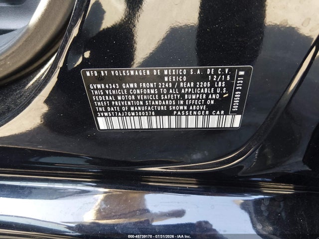 Продаж на аукціоні авто 2016 Volkswagen Jetta 2.0t Gli Sel, vin: 3VW5T7AJ7GM300376, номер лоту: 45739170
