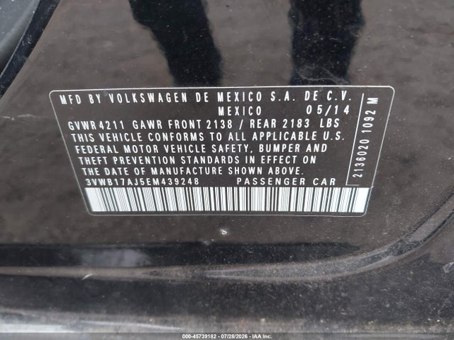 45739182 :رقم المزاد ، 3VWB17AJ5EM439248 vin ، 2014 Volkswagen Jetta 1.8t Se مزاد بيع