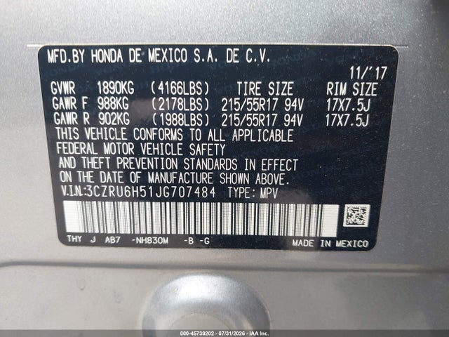 3CZRU6H51JG707484 Honda HR-V EX