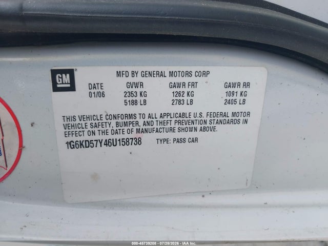 Продажа на аукционе авто 2006 Cadillac Dts 1sb, vin: 1G6KD57Y46U158738, номер лота: 45739208